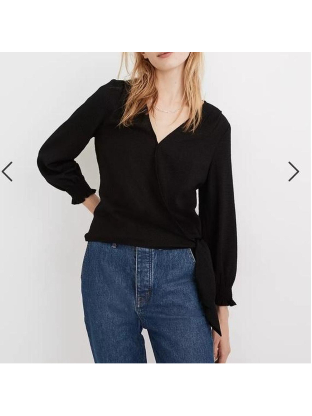 Madewell Smocked Sleeve black wrap blouse - Size XXS